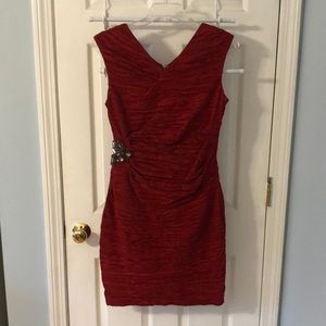 Calvin Klein hourglass special occasion dress with bling and flattering ruching
